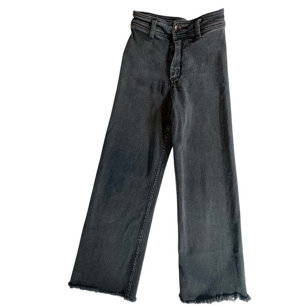Miou Muse Wide Leg Jeans Womens Small Black High Rise Raw‎ Hem Stretch Denim
